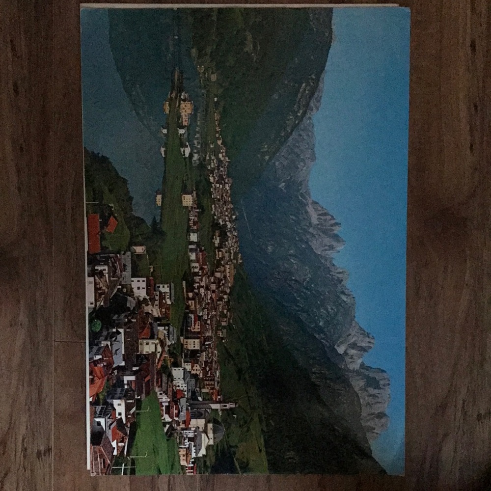 Source Unknown Mountain Village Canvas Art - Blue, Green, Brown